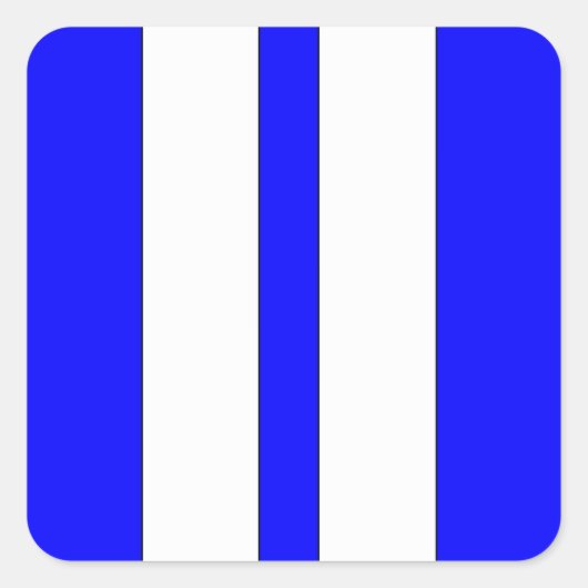 Klassieke Blauwe & Witte Retro Auto Racing Stripes Vierkante Sticker (Voorkant)