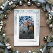 Klassieke Blauwe Witte Sneeuwvlok Seizoen Groet Fo Folie Feestdagenkaart