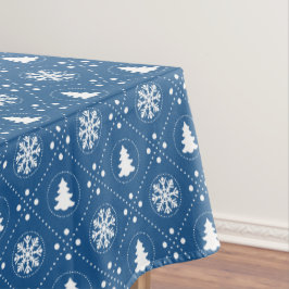 Klassieke Blauwe Witte Sneeuwvlokken Kerstbomen Tafelkleed