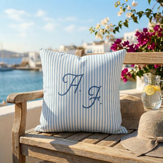 Klassieke Blauwe Witte Streep Kust Monogram Dekken Kussen