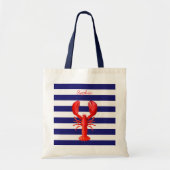 Klassieke blauwe witte strepen rode kreeftennaam tote bag (Voorkant)