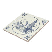 Klassieke Blauwe Zeeen Vuurtoren op Ivoor Tegeltje (Zijkant)