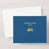 Klassieke blauwe zonnebloem QR-code All In One Uitnodiging (Achterkant)