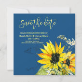 Klassieke blauwe zonnebloem sparen de datum save the date (Voorkant)