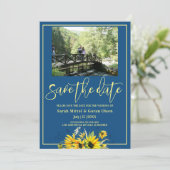 Klassieke Blauwe Zonnebloem Sparen de datum Uitnod Kaart (Staand voorkant)