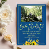 Klassieke Blauwe Zonnebloem Sparen de datum Uitnod Kaart