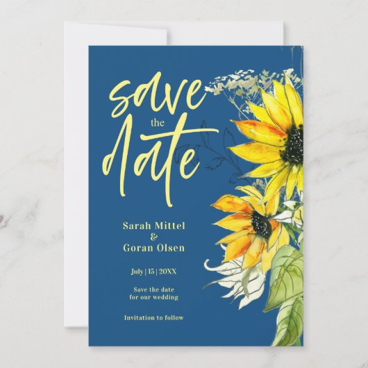 Klassieke Blauwe Zonnebloem Sparen de datum Uitnod Save The Date (Voorkant)
