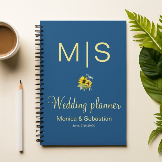 Klassieke Blauwe Zonnebloem trouwplanner Planner