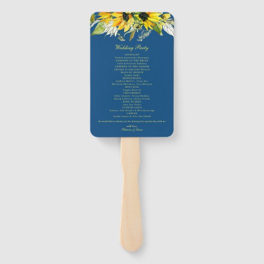 Klassieke Blauwe Zonnebloem Trouwprogramma Set van Handwaaier (Achterkant)