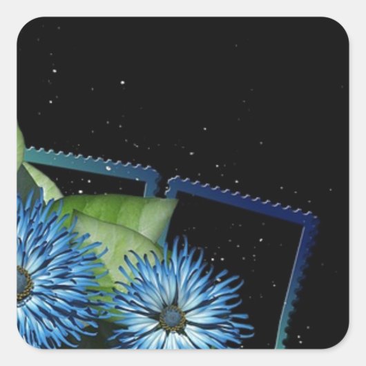 Klassieke blauwe zwarte bloemengelegenheden - pers vierkante sticker (Voorkant)