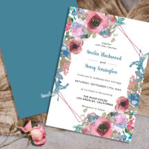 Klassieke Blauwgroen Blauwe & Roze Waterverf Bloem