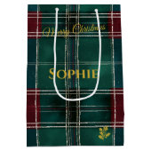 Klassieke Blauwgroen en Bourgogne Plaid Kerst Cust Medium Cadeauzakje (Achterkant)