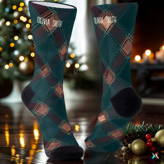 Klassieke Blauwgroen en Bruine Kerst Plakken Custo Sokken