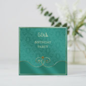 Klassieke Blauwgroen & Gouden Wervels, Damask 50st Kaart (Staand voorkant)