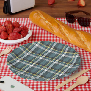 Klassieke Blauwgroen grijze blauwe geel Tartanaals Papieren Bordje