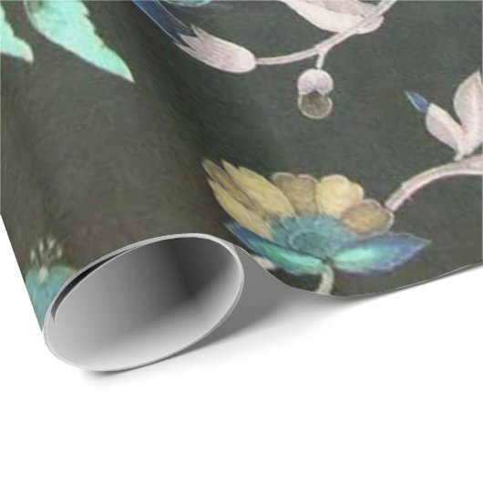 Klassieke  blauwgroen roze groene bohemenbloem cadeaupapier (Rol Hoek)