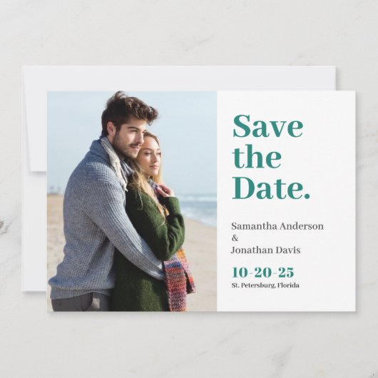 Klassieke Blauwgroen typografie Save The Date (Voorkant)