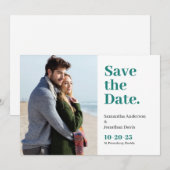 Klassieke Blauwgroen typografie Save The Date (Voorkant / Achterkant)