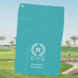 Klassieke Blauwgroene Monogram Naam Krans Op Maat Golfhanddoek