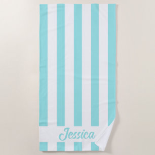 Klassieke bleek turquoise en witte cabana strepen strandlaken
