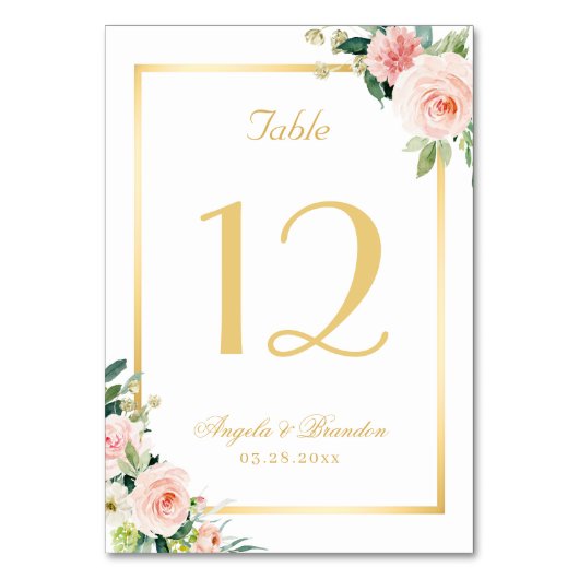 Klassieke bleodroze Floral Gold Lijst Weddenschap Kaart (Voorkant)