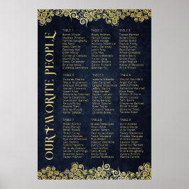 Klassieke Bloei Navyblauw En Gouden Winterhuwelijk Poster