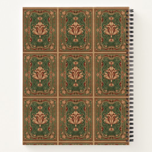Klassieke bloeiende perzik smaragdgroene ornamente notitieboek (Achterkant)