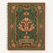 Klassieke bloeiende perzik smaragdgroene ornamente notitieboek (Voorkant)