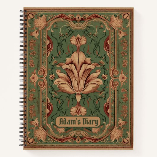 Klassieke bloeiende perzik smaragdgroene ornamente notitieboek (Voorkant)