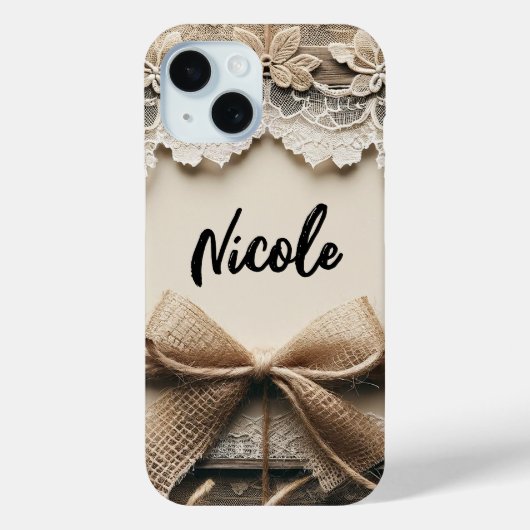 Klassieke bloem kant jute bruiloft Case-Mate iPhone case (Achterkant)