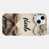 Klassieke bloem kant jute bruiloft Case-Mate iPhone case (Achterkant (horizontaal))