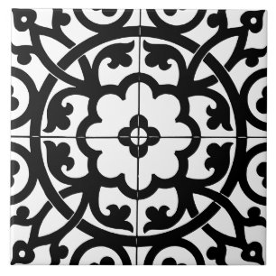 Klassieke bloem lijn kunst bloem zwart en wit tegeltje