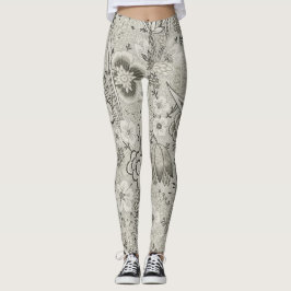 Klassieke Bloem Motief Kunst Grijze Leggings