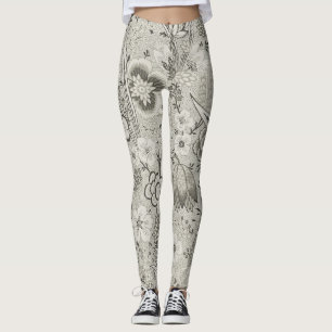 Klassieke Bloem Motief Kunst Grijze Leggings