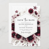 Klassieke Bloemen Bourgondische bruiloft Save The Date (Voorkant / Achterkant)