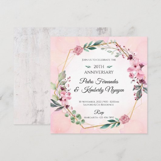 Klassieke Bloemen Bruiloft Uitnodiging (Voorkant / Achterkant)