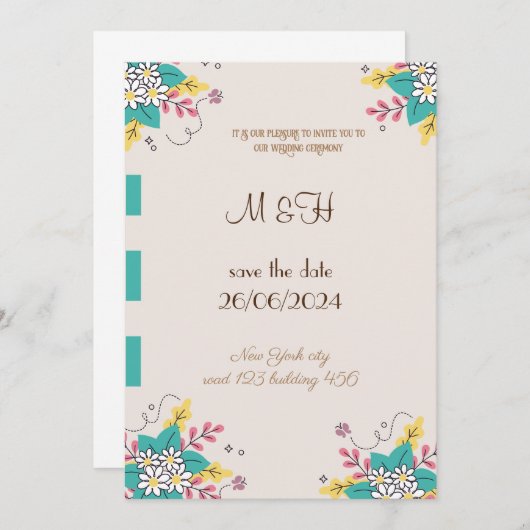 Klassieke Bloemen Chique bruiloft uitnodiging (Voorkant / Achterkant)