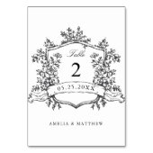 Klassieke Bloemen Crest Zwart & Wit Huwelijk Kaart (Achterkant)