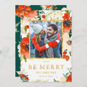 Klassieke Bloemen & Gouden Kerstkaart (Voorkant / Achterkant)