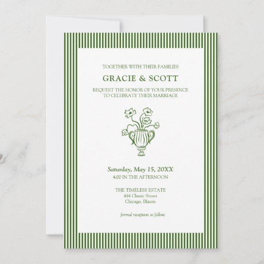 Klassieke Bloemen Groene Tuin Dunne Gestreepte Huw Kaart (Voorkant)