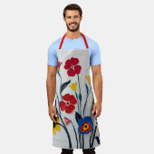 Klassieke bloemen in rood en geel schort (Gedragen)