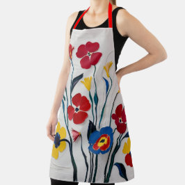 Klassieke bloemen in rood en geel schort