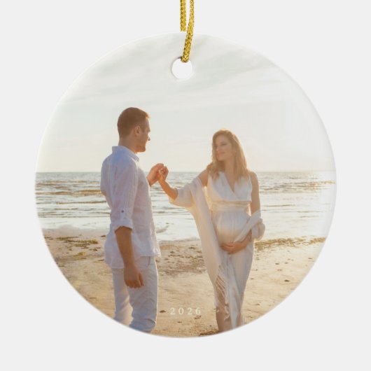 Klassieke Bloemen Kerst Botanische 2 Foto Keramisch Ornament (Voorkant)