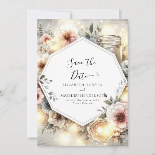 Klassieke Bloemen Mason Jar Wedding Save The Date (Voorkant)