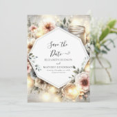Klassieke Bloemen Mason Jar Wedding Save The Date (Staand voorkant)