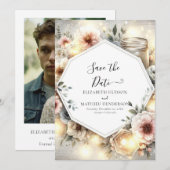 Klassieke Bloemen Mason Jar Wedding Save The Date (Voorkant / Achterkant)