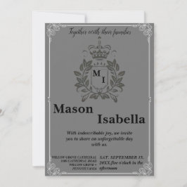Klassieke Bloemen Monogram Crest Bruiloft Kaart