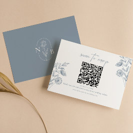 Klassieke Bloemen Stoffig Blauw Huwelijk Minimale  RSVP Kaartje