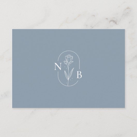 Klassieke Bloemen Stoffige Blauwe Bruiloft Minimal Informatiekaartje (Achterkant)