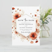 Klassieke Bloemen Terracotta bruiloft Save The Date (Staand voorkant)